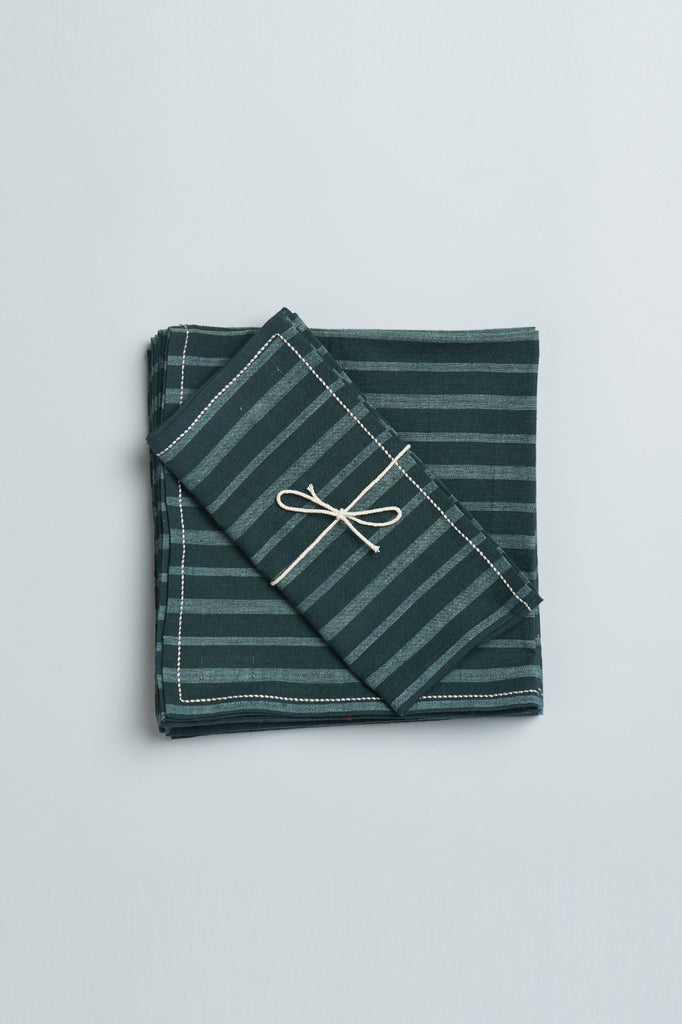 Handwoven Cotton Napkins - Green Stripes