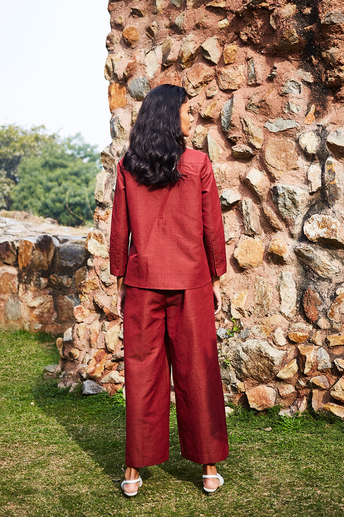 Red Cotton Linen Popover Shirt
