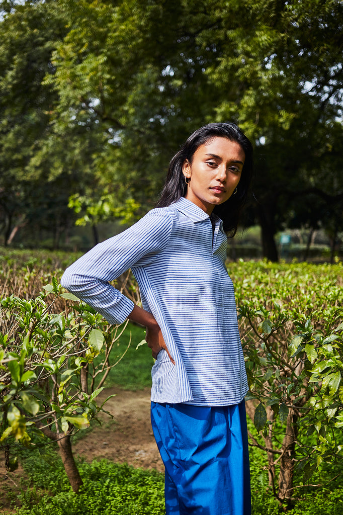 Striped Popover Shirt - Blue