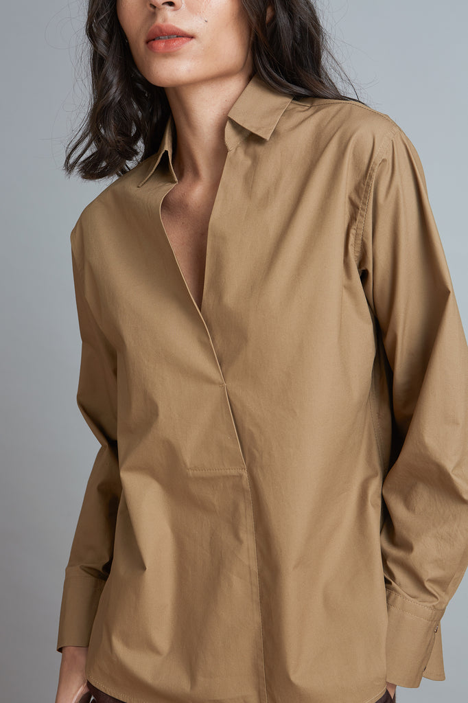 Pleat Front Cotton Shirt