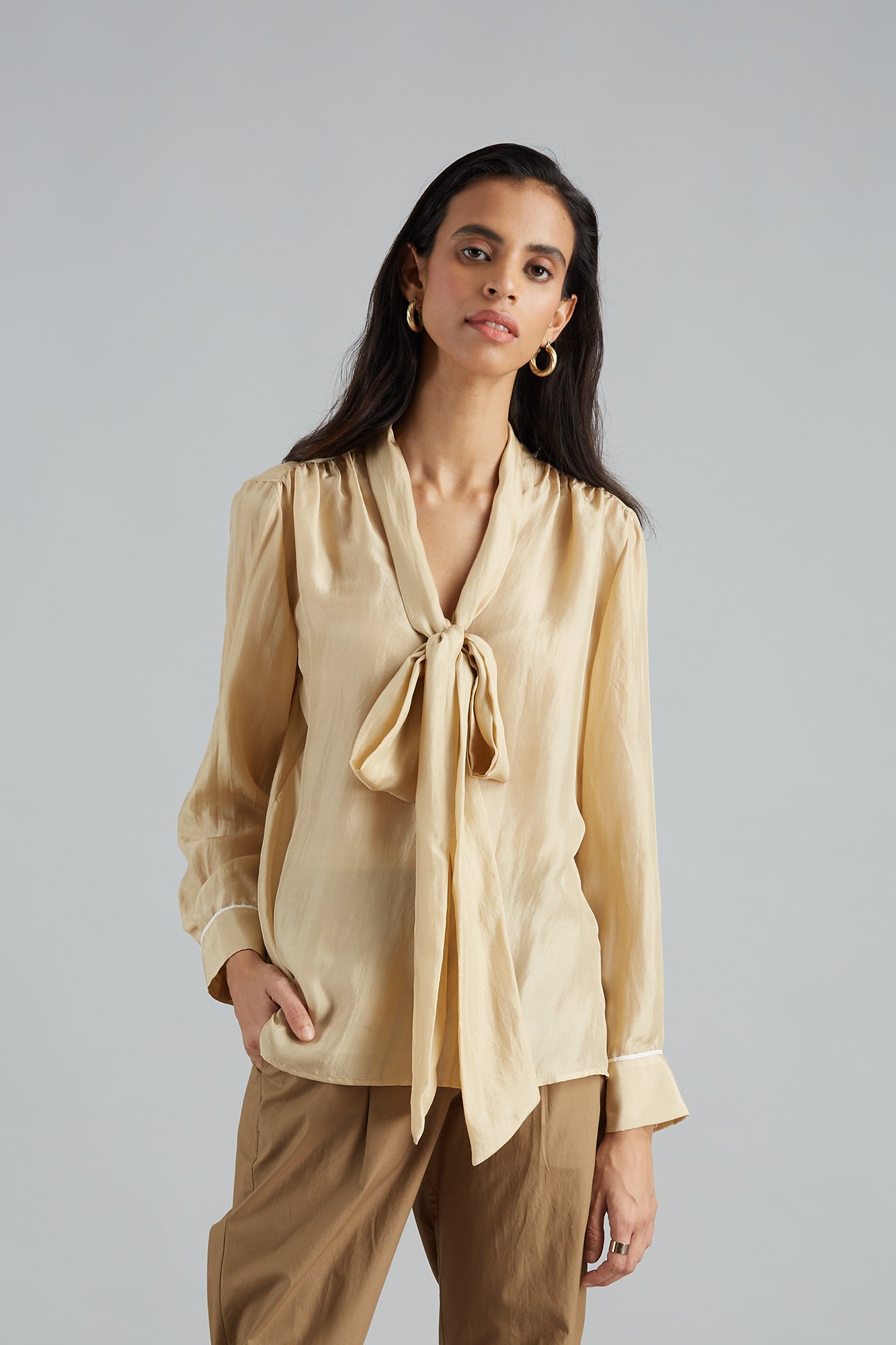 Silk Tie Neck Blouse - Main Image