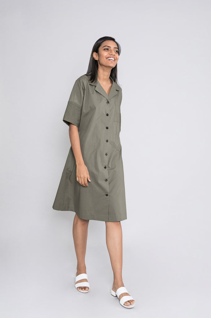 Notch Collar Shirtdress