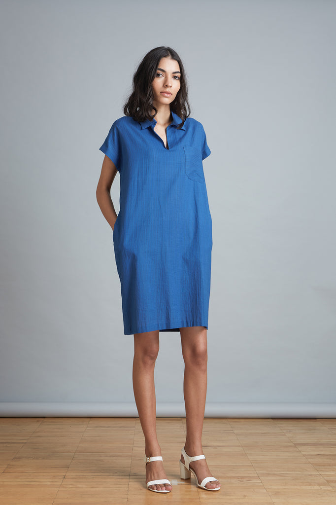 Blue Popover Shift Dress