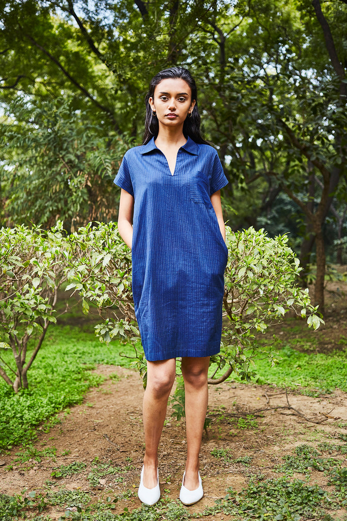Navy Popover Shift Dress