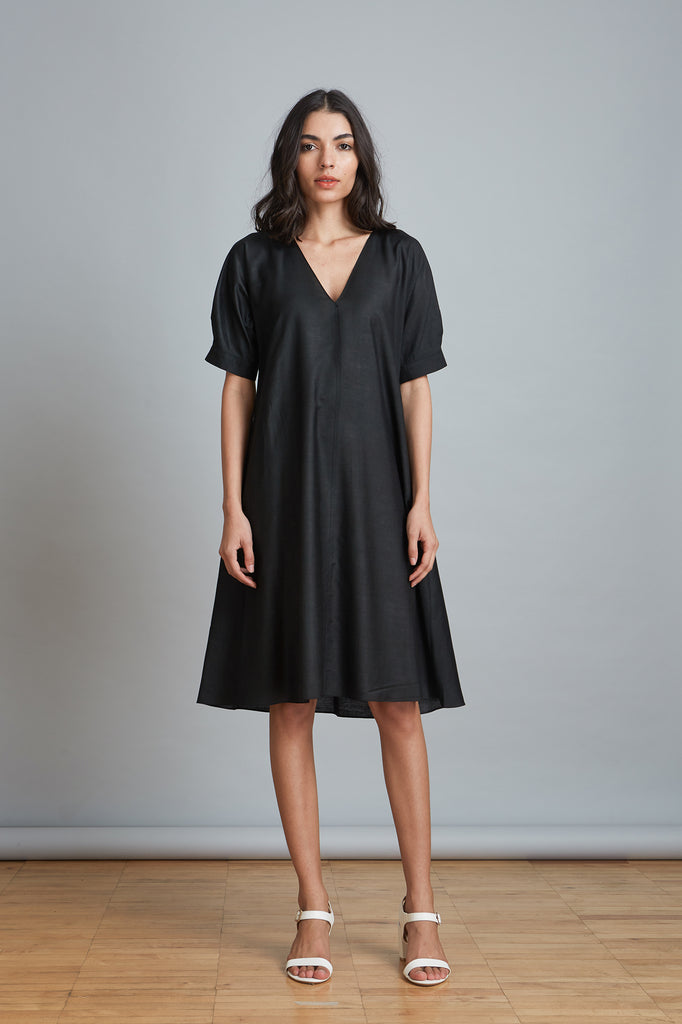 Flared Cotton Silk Dress