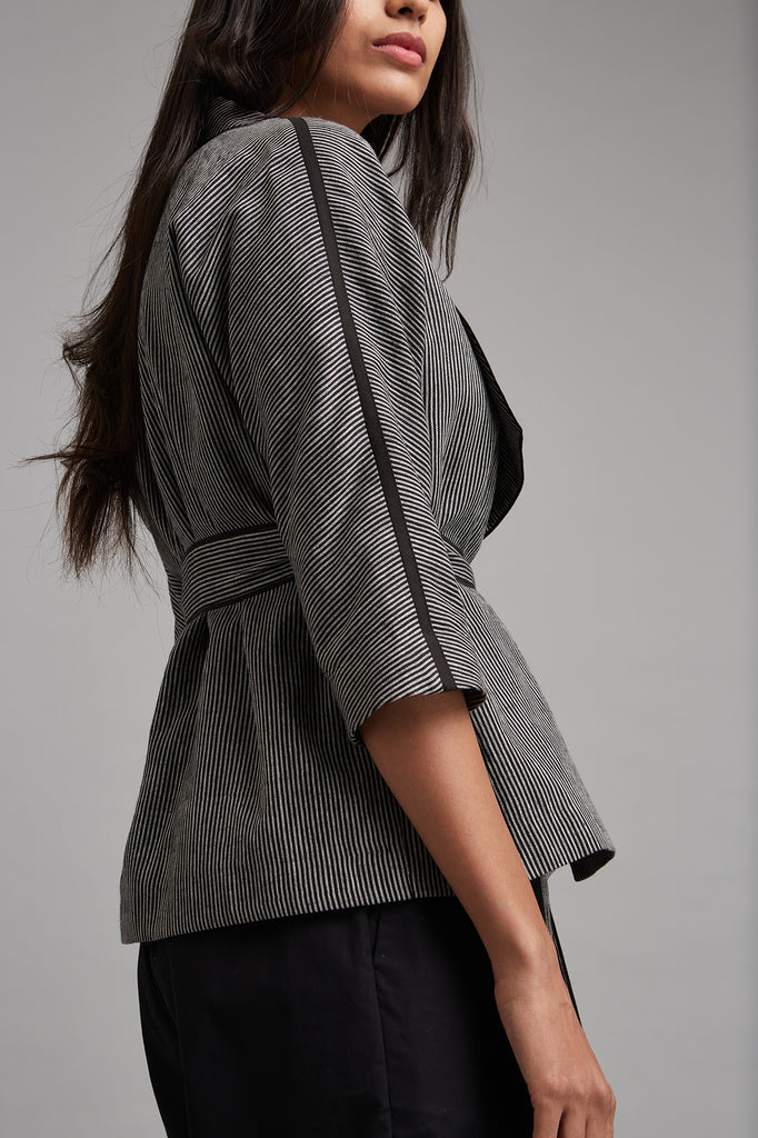 Striped Kimono Belted Wrap Top