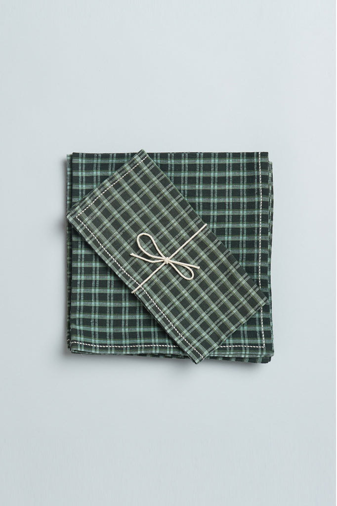 Handwoven Cotton Napkins - Green Checks