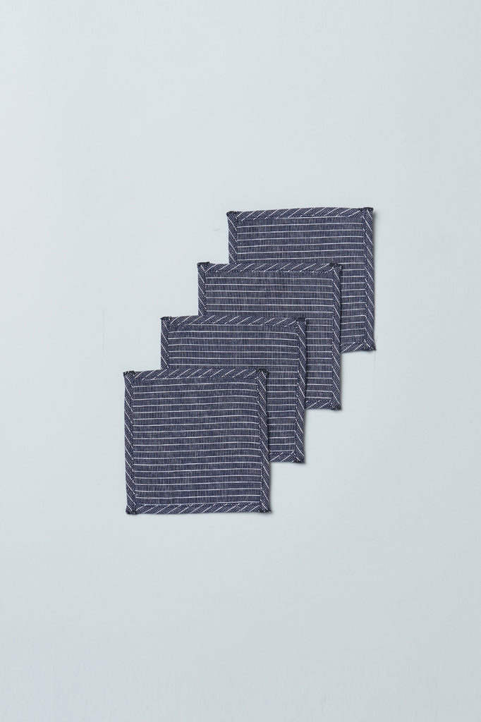 Cotton Upcycled Coasters (Set of 4) - Blue Stripes